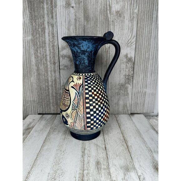 Vintage Hand Painted Minoan Style Stoneware Studio Pottery Pitcher - Picture 2 of 6